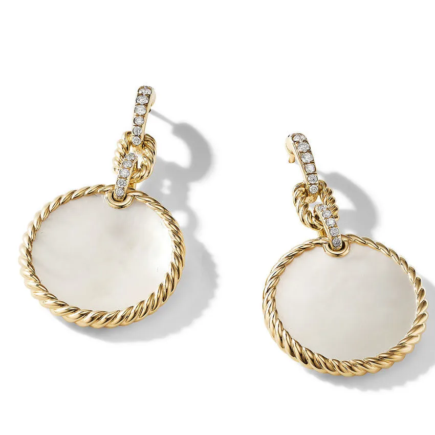 DY Elements Drop Earrings 18K Yellow Gold with Mother of Pearl and Pave Diamonds