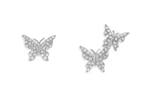 Earrings 18kt Gold Asymmetrical Butterflies & Diamonds