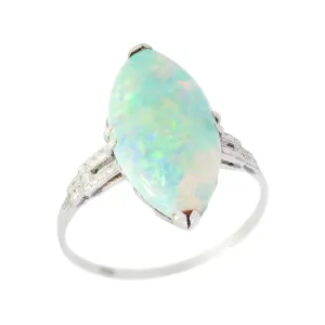 Edwardian Platinum Marquise Cut Opal Ring