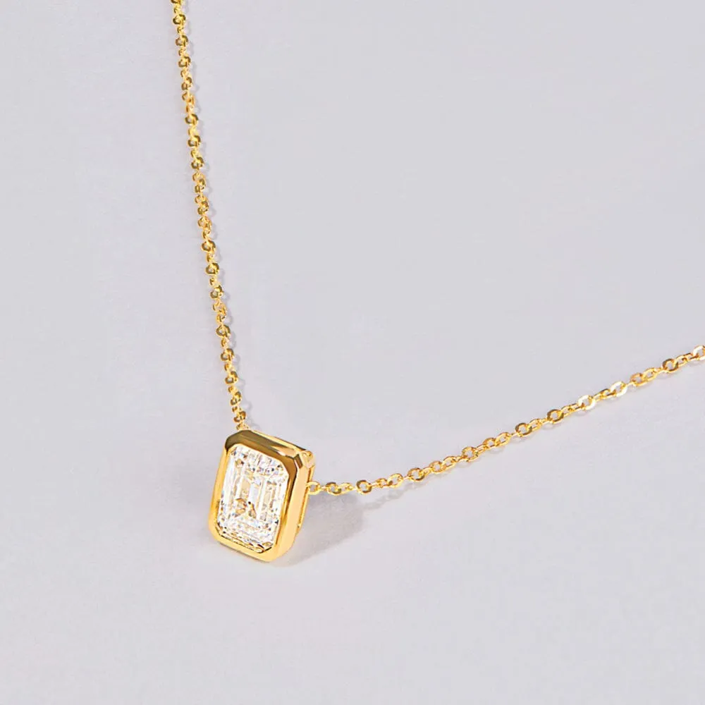 Emerald Cut Solitaire Necklace with 1/2ct of Laboratory Grown Diamonds in 9ct Yellow Gold