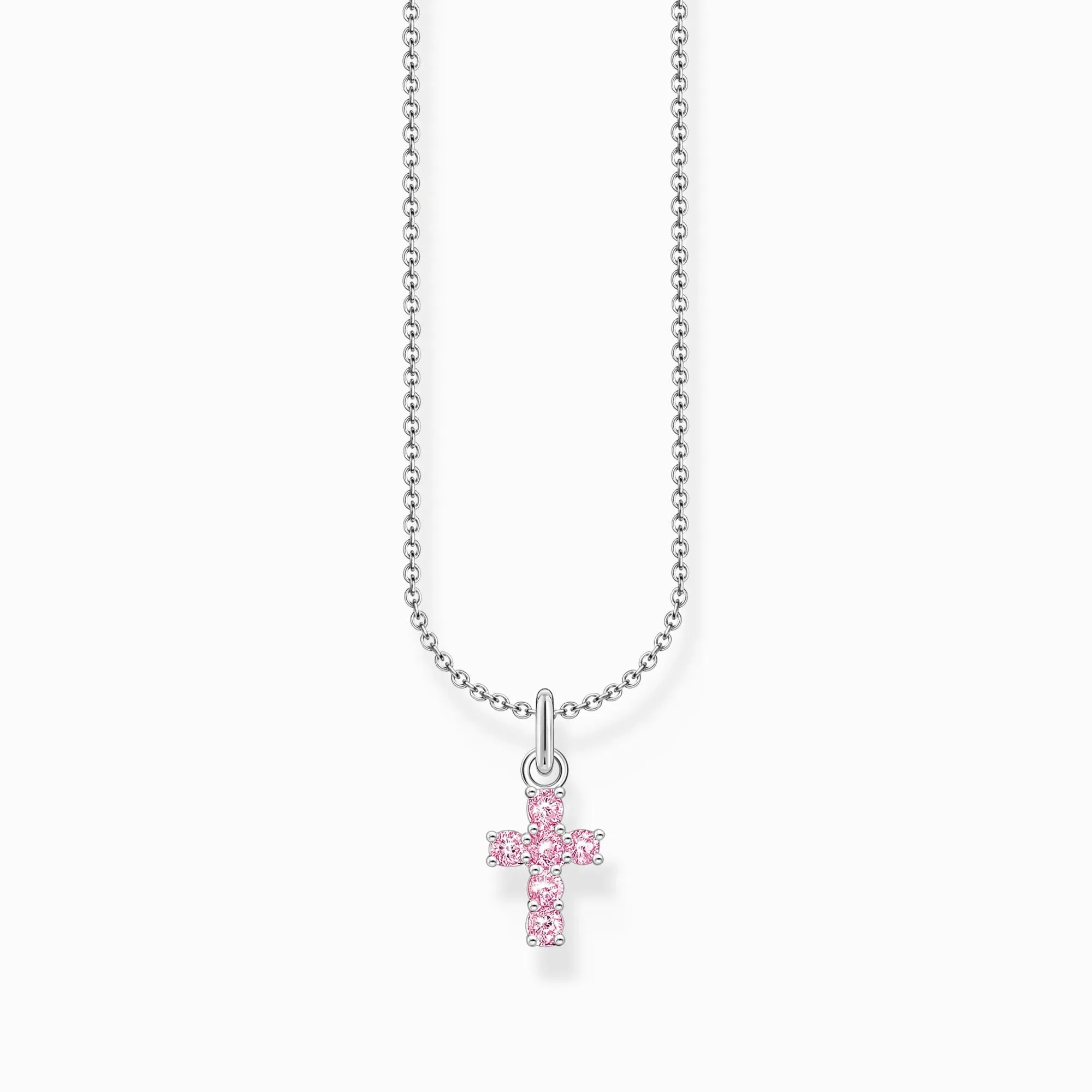 Essentials Sterling Silver Pink Zirconia Cross Necklace KE2226-051-9-L45V