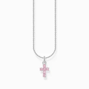 Essentials Sterling Silver Pink Zirconia Cross Necklace KE2226-051-9-L45V