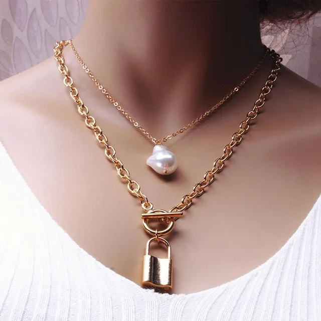 Fashion Gold Silver Chain Pearl Necklace For Women Pearl Metal Pendants Necklaces