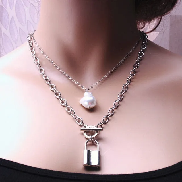 Fashion Gold Silver Chain Pearl Necklace For Women Pearl Metal Pendants Necklaces