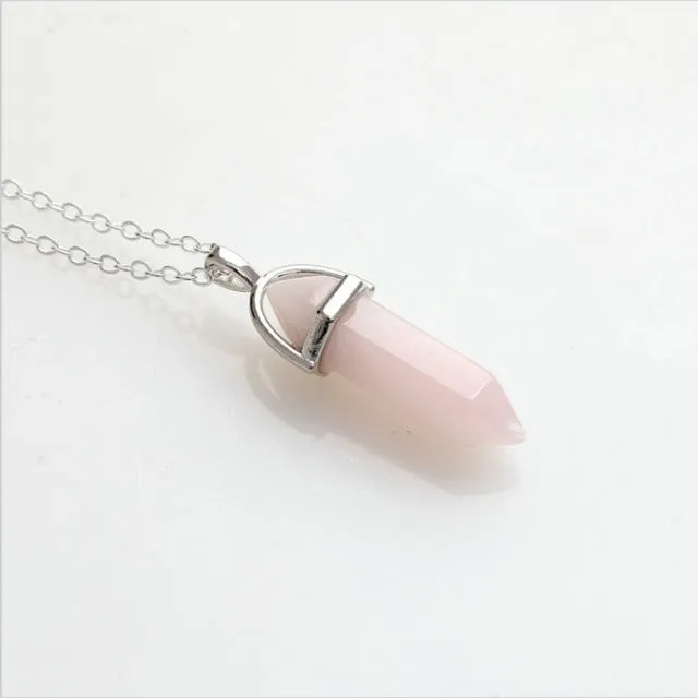 Fashion Hexagonal Column Necklace Natural Crystal Pendants Pink 6 colors Stone Necklaces Chains Pendant For Women Jewelry