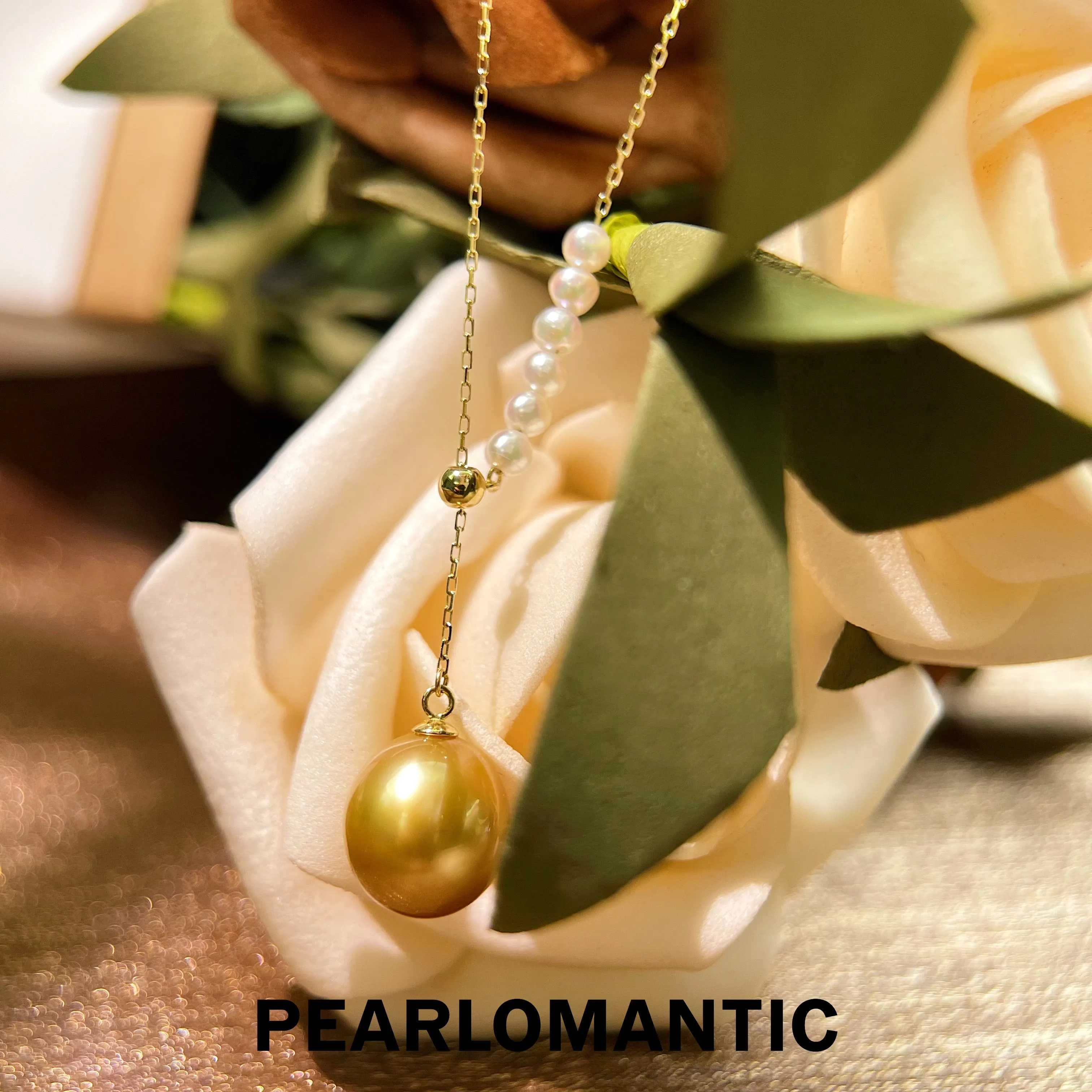 [Fine Jewelry] 18k Gold & South Sea Golden Pearl & Baby Akoya Pearl Pendants w/ Adjustable Chain