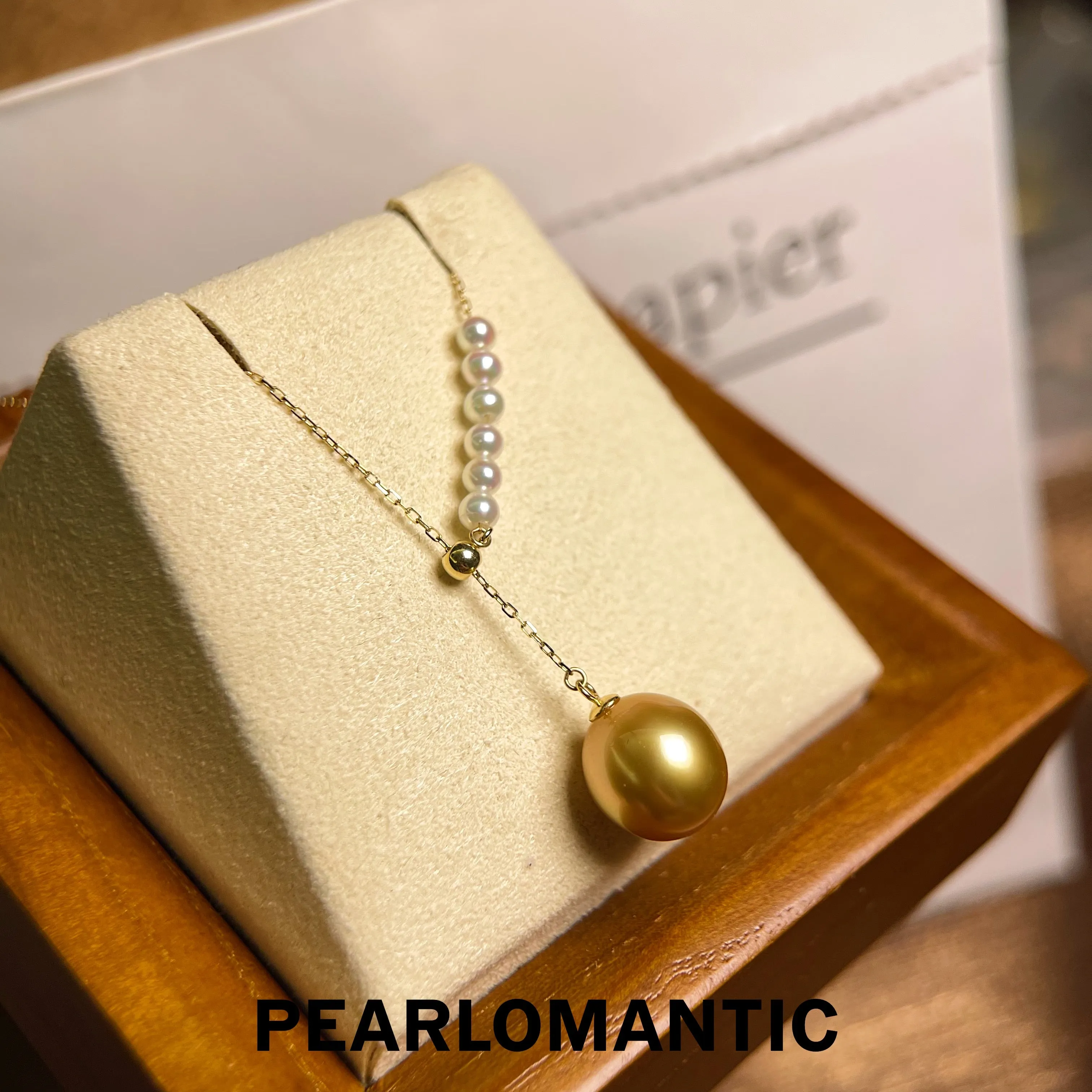 [Fine Jewelry] 18k Gold & South Sea Golden Pearl & Baby Akoya Pearl Pendants w/ Adjustable Chain