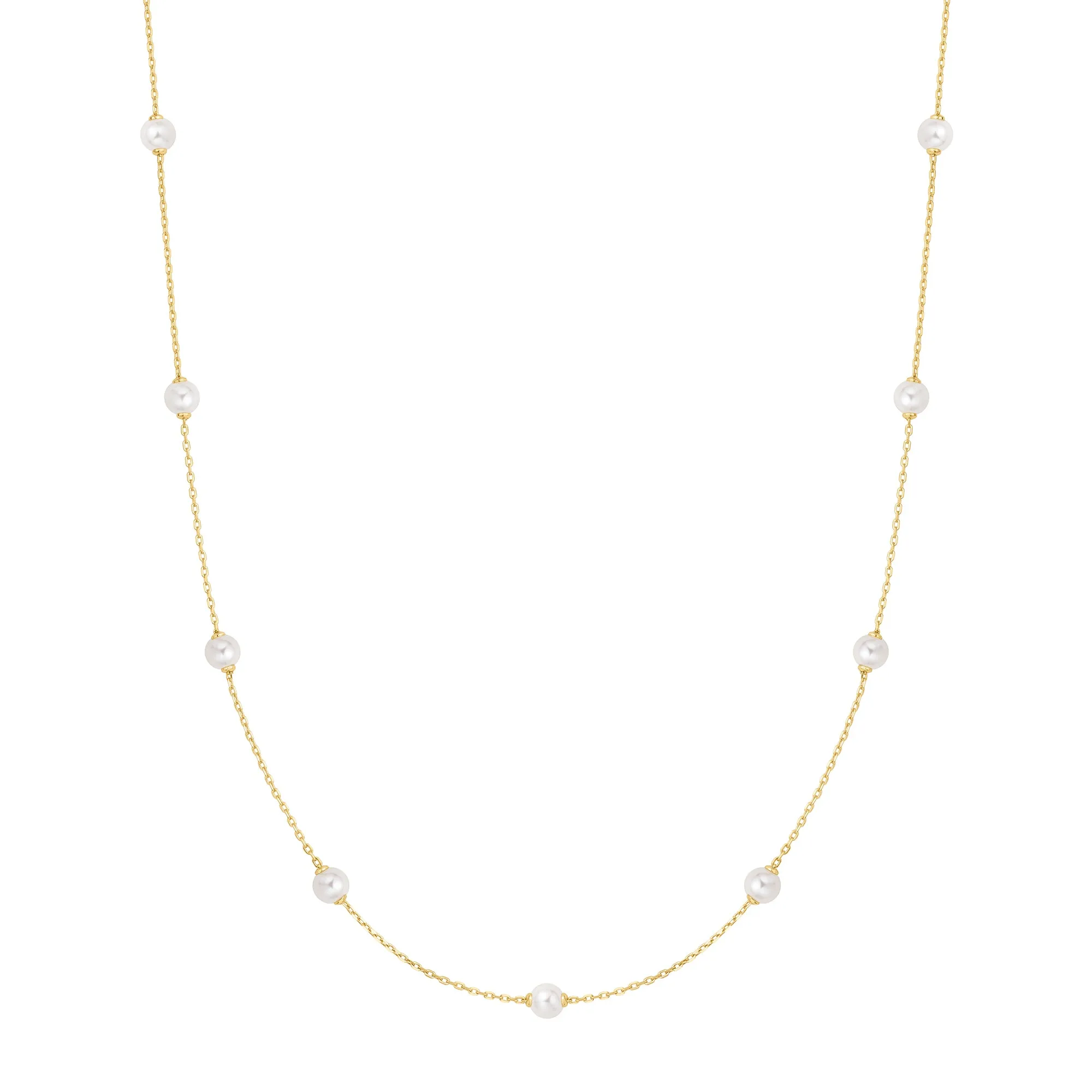 Gold Shell Pearl Station Chain Necklace