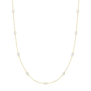 Gold Shell Pearl Station Chain Necklace