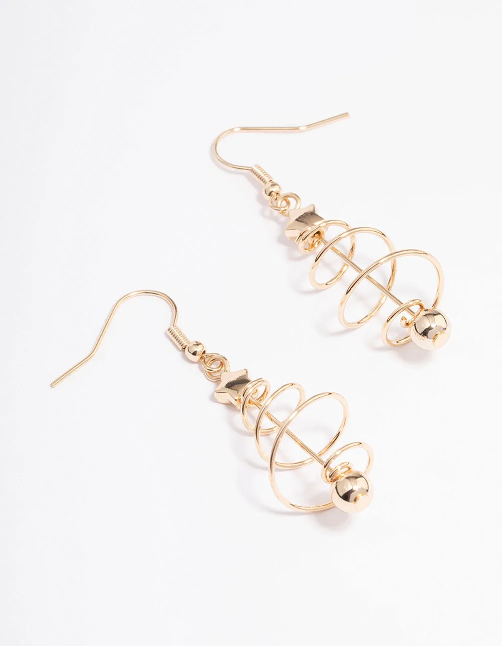 Gold Wire Spiral Christmas Tree Drop Earrings