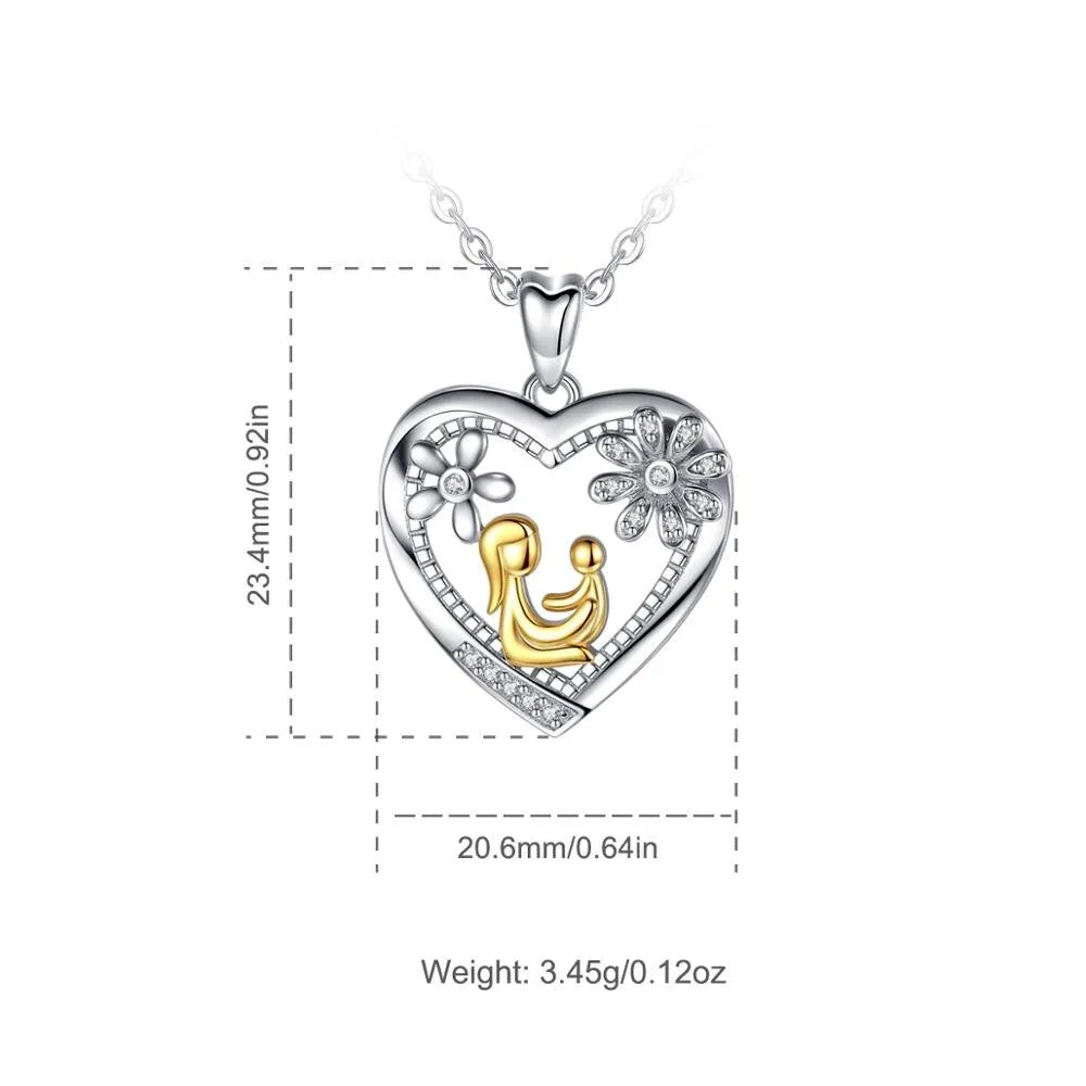 Golden Mom Hold Baby Crystal Heart Pendant daughter Necklace for Women Jewelry