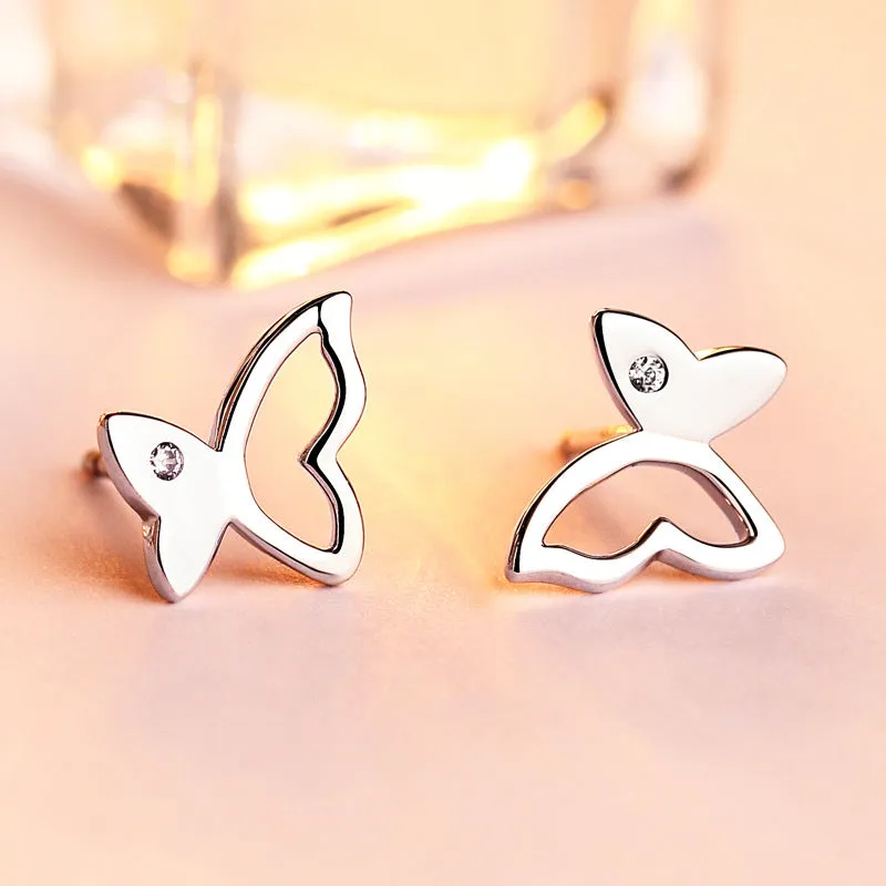 Half Hollow Butterfly Silver Studs Earrings for Women