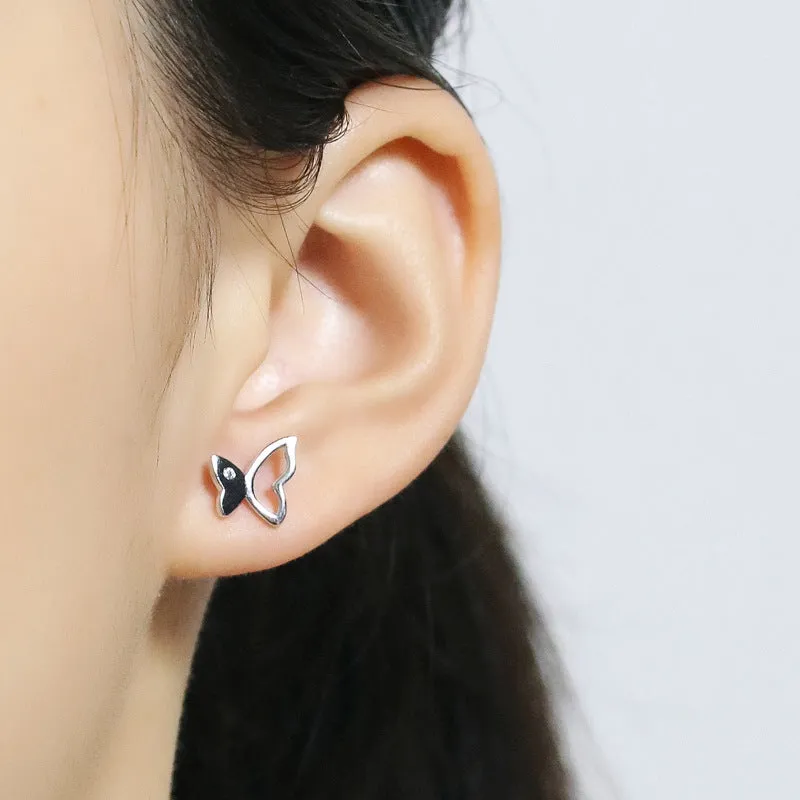 Half Hollow Butterfly Silver Studs Earrings for Women