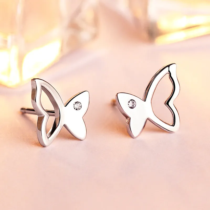 Half Hollow Butterfly Silver Studs Earrings for Women