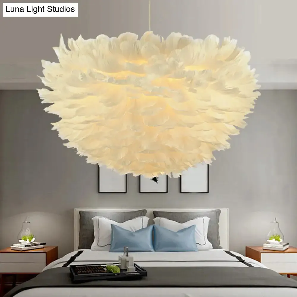 Hemispherical Feather Pendant Light - Modern Living Room Suspension Fixture