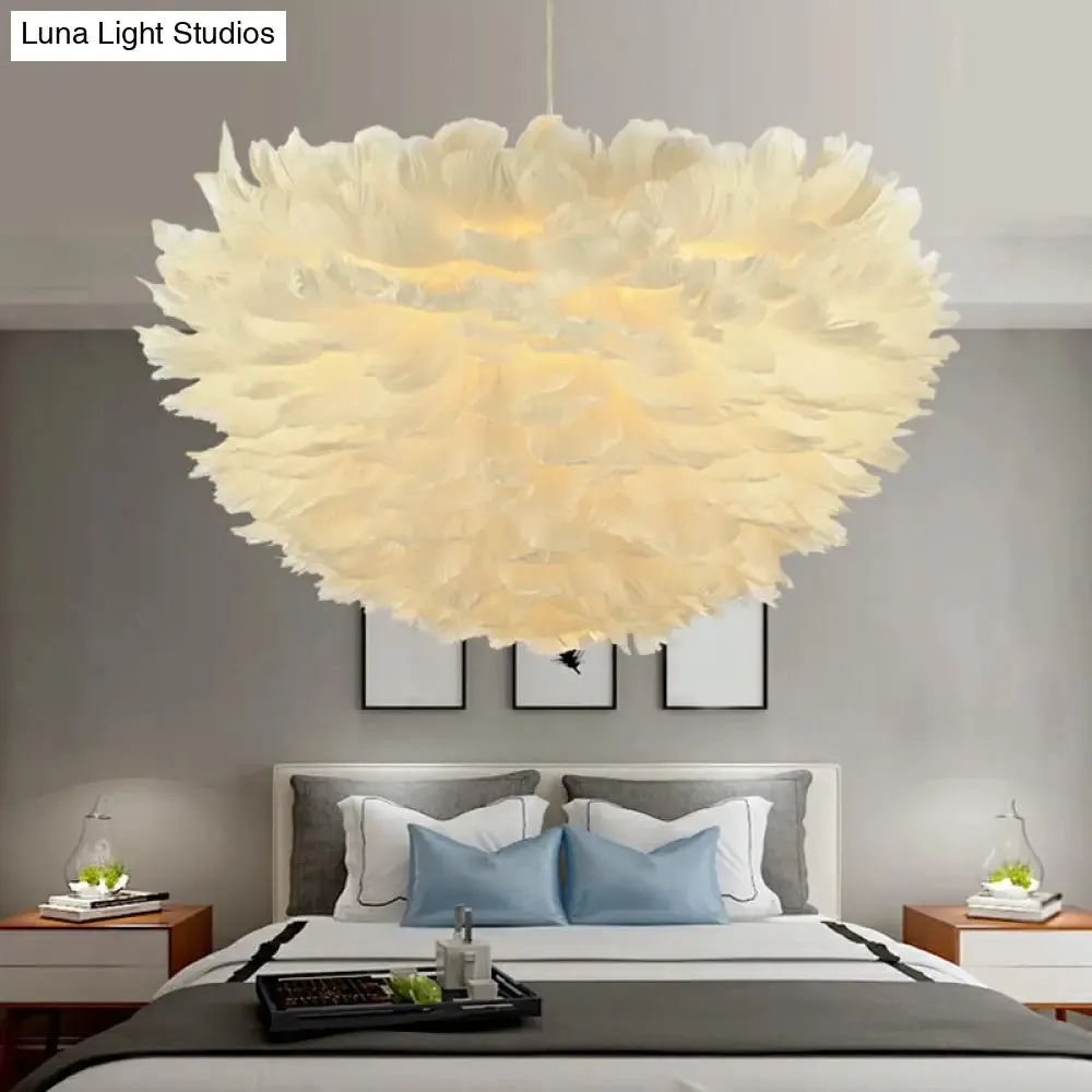 Hemispherical Feather Pendant Light - Modern Living Room Suspension Fixture