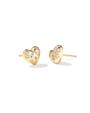 Holland Gold Heart Stud Earrings in White Crystal