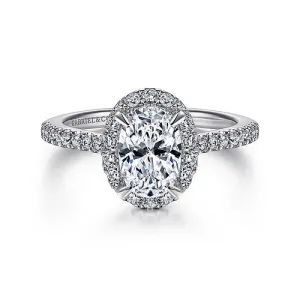 Idina - 14K White Gold Oval Halo Diamond Engagement Ring