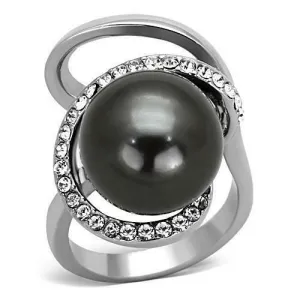 Jewellery Kingdom Ladies Pearl Grey Cocktail Stainless Steel CZ Statement Orbit Ring (Silver)