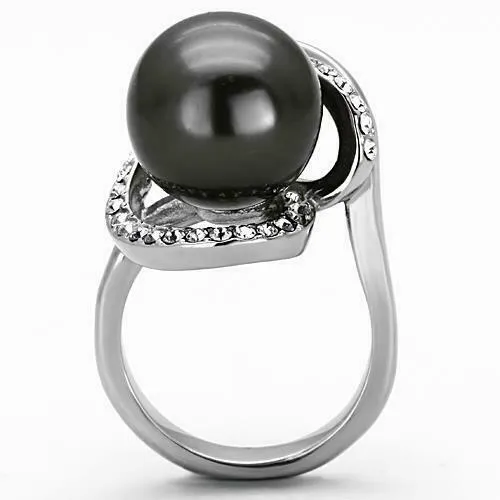 Jewellery Kingdom Ladies Pearl Grey Cocktail Stainless Steel CZ Statement Orbit Ring (Silver)