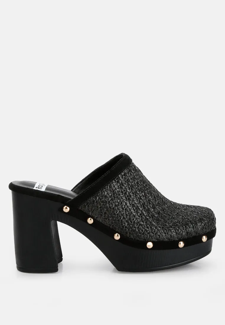 Jeydena Raffia Platform Clogs In Black