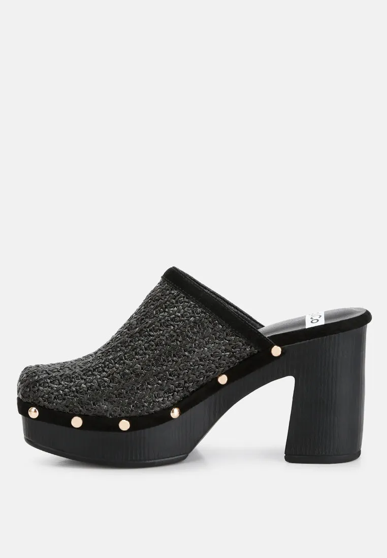 Jeydena Raffia Platform Clogs In Black