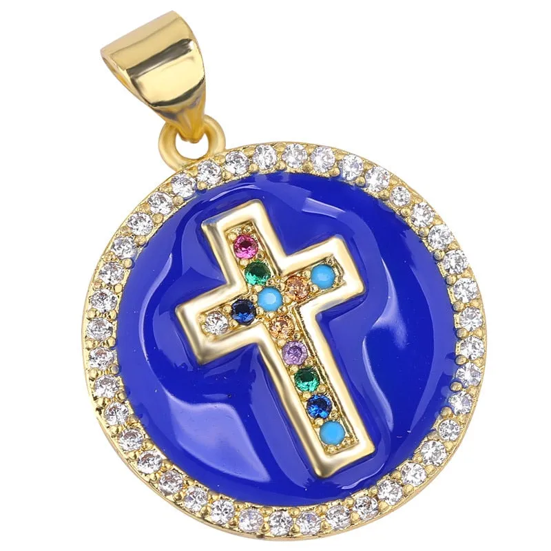 JUYA Fashion Enamel Charm Pendant For Jewelry Making Luxurious Charms Cross Pendant Evil Eye Pendants Supplies for Jewelry