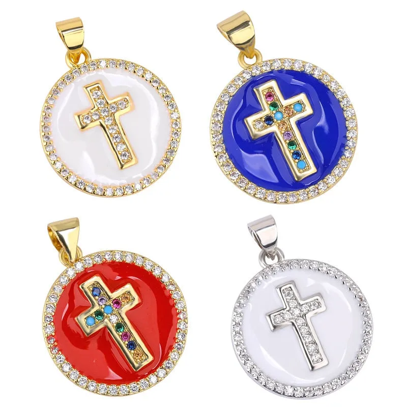 JUYA Fashion Enamel Charm Pendant For Jewelry Making Luxurious Charms Cross Pendant Evil Eye Pendants Supplies for Jewelry