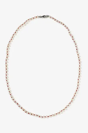 Knotted Micro Pearl Necklace - Sterling Silver / Red