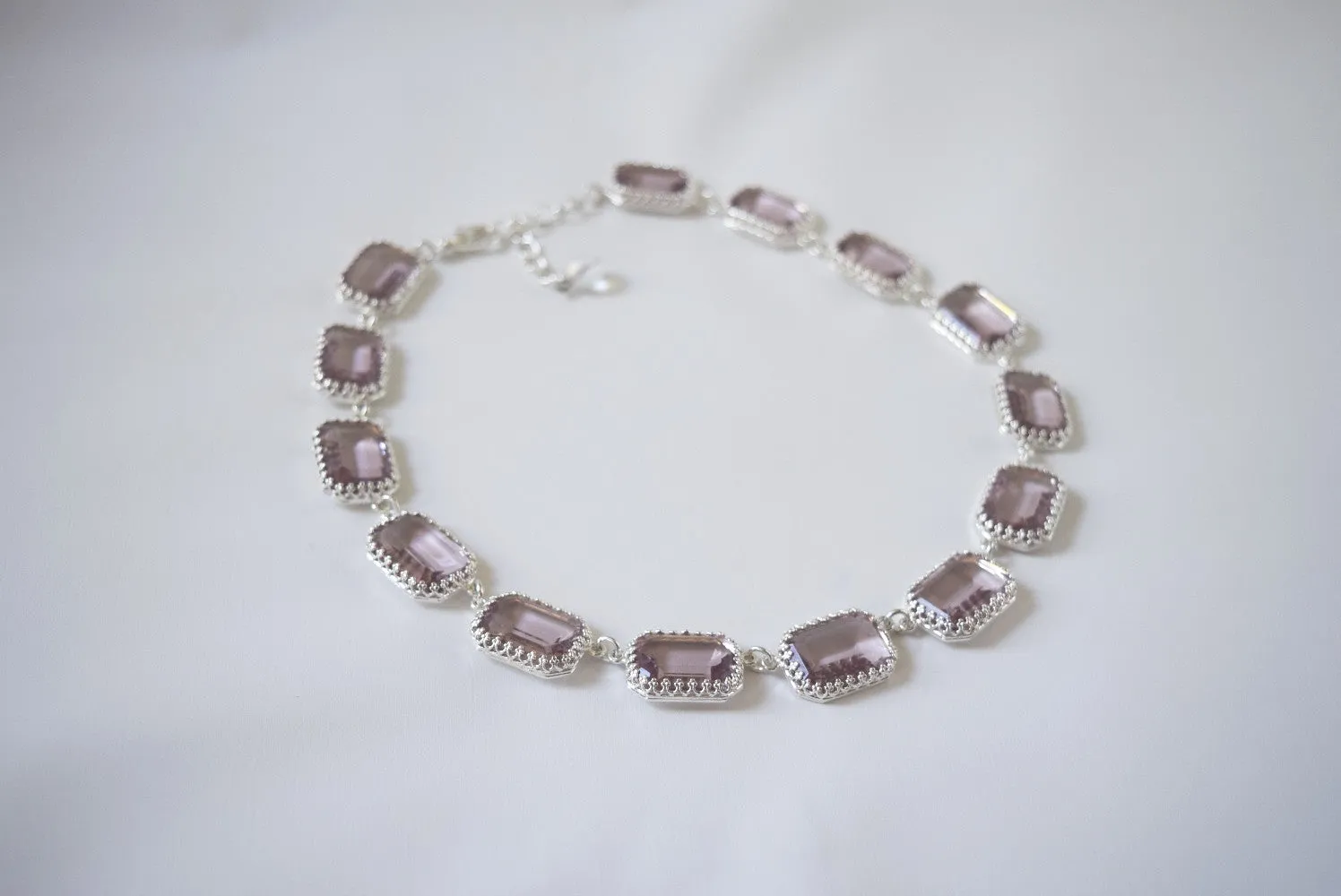 Large Octagon Light Amethyst Riviere Necklace