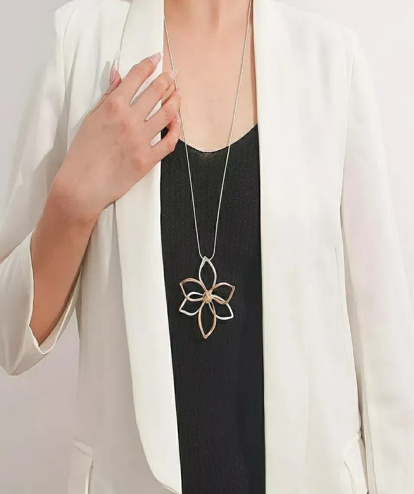 Long Sweater Necklace for Women Pendant Necklace Hollow Out Flower