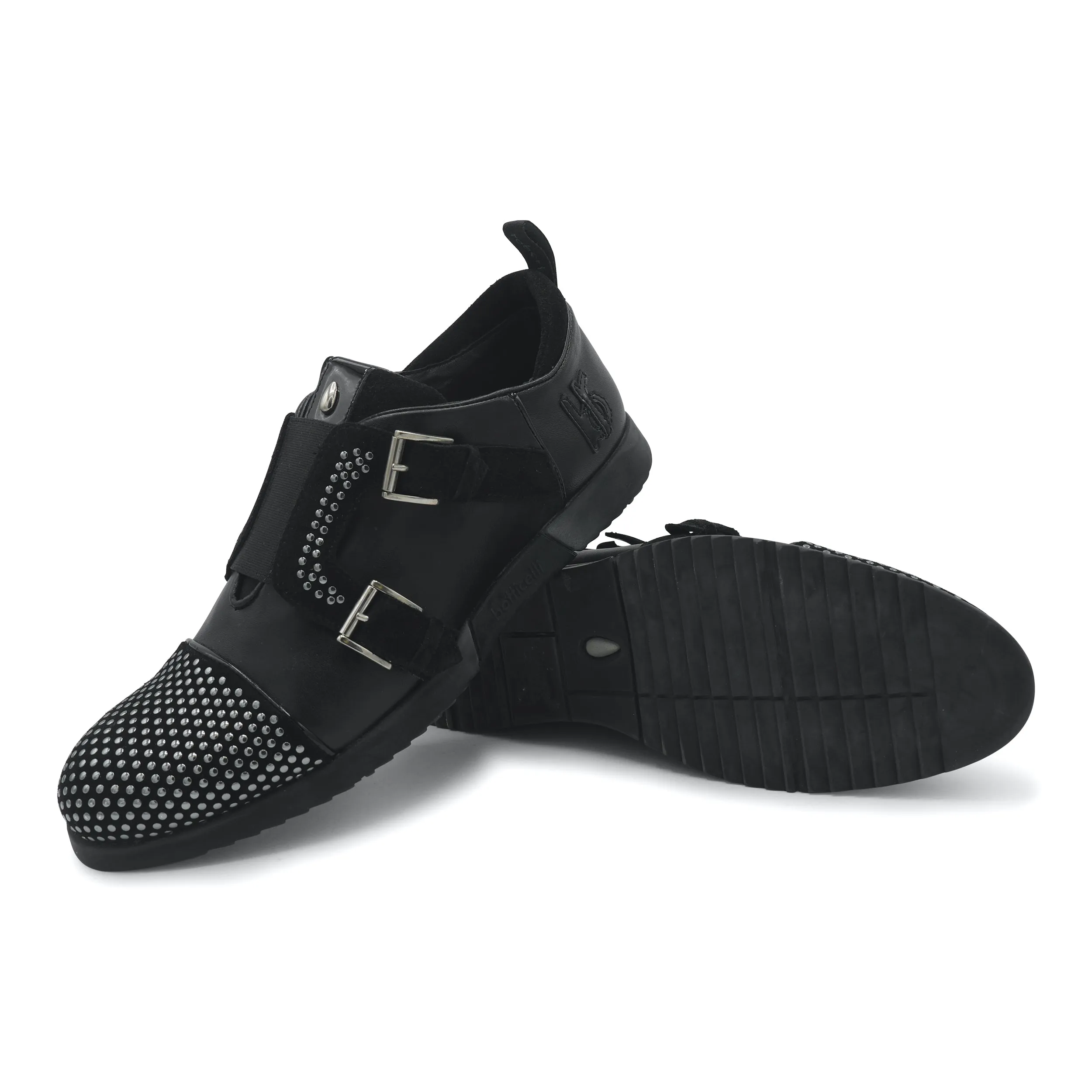 LU25121- Black Studded Double Monk Trainer