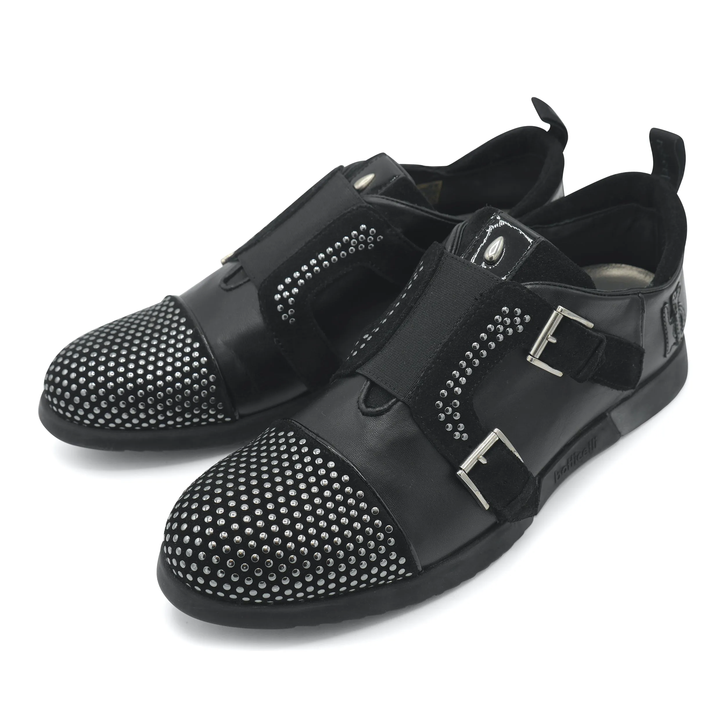 LU25121- Black Studded Double Monk Trainer