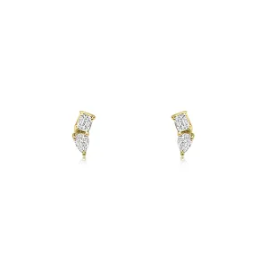 Mini Pear & Emerald Cut Diamond Stud Earrings