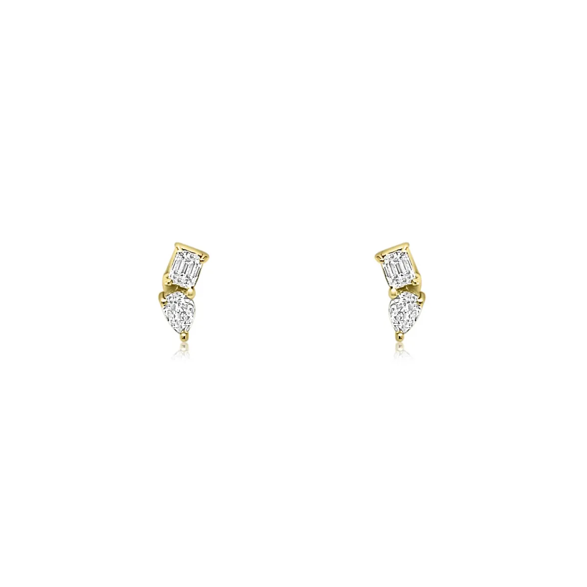 Mini Pear & Emerald Cut Diamond Stud Earrings