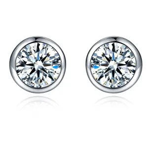 Mini Round Zircon Silver Studs Earrings for Women