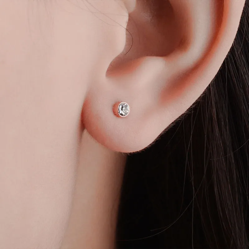 Mini Round Zircon Silver Studs Earrings for Women