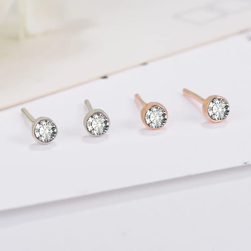 Mini Round Zircon Silver Studs Earrings for Women