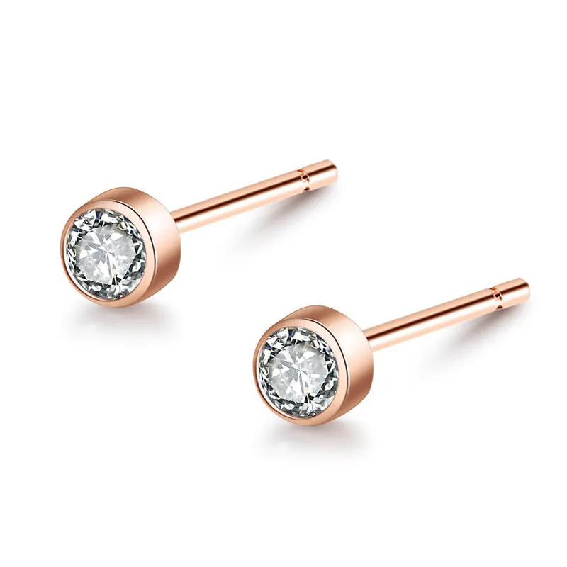 Mini Round Zircon Silver Studs Earrings for Women