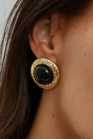 Misty Gold Dome Earrings Black