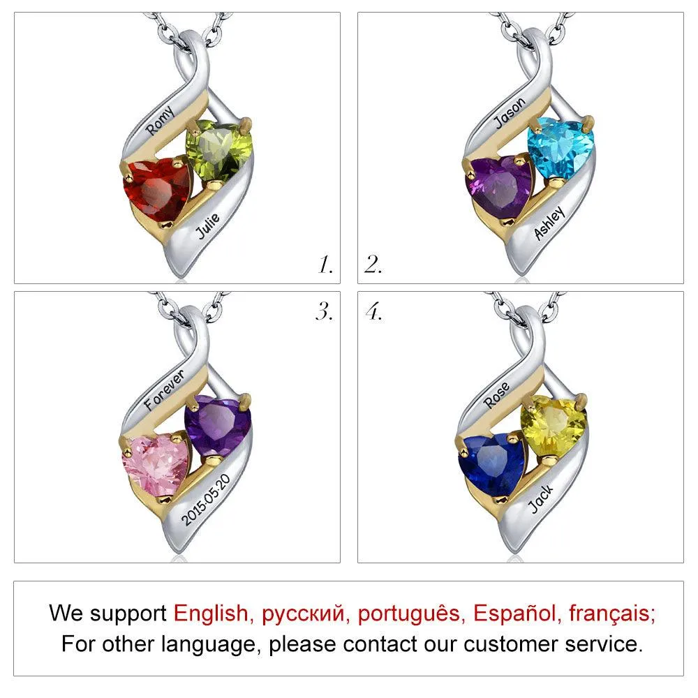 Personalized 925 Sterling Silver Necklace With 2 Birthstones, Trendy Name Engraved Women’s Pendant Necklace, Fashion Jewelry For Mother & Daughter