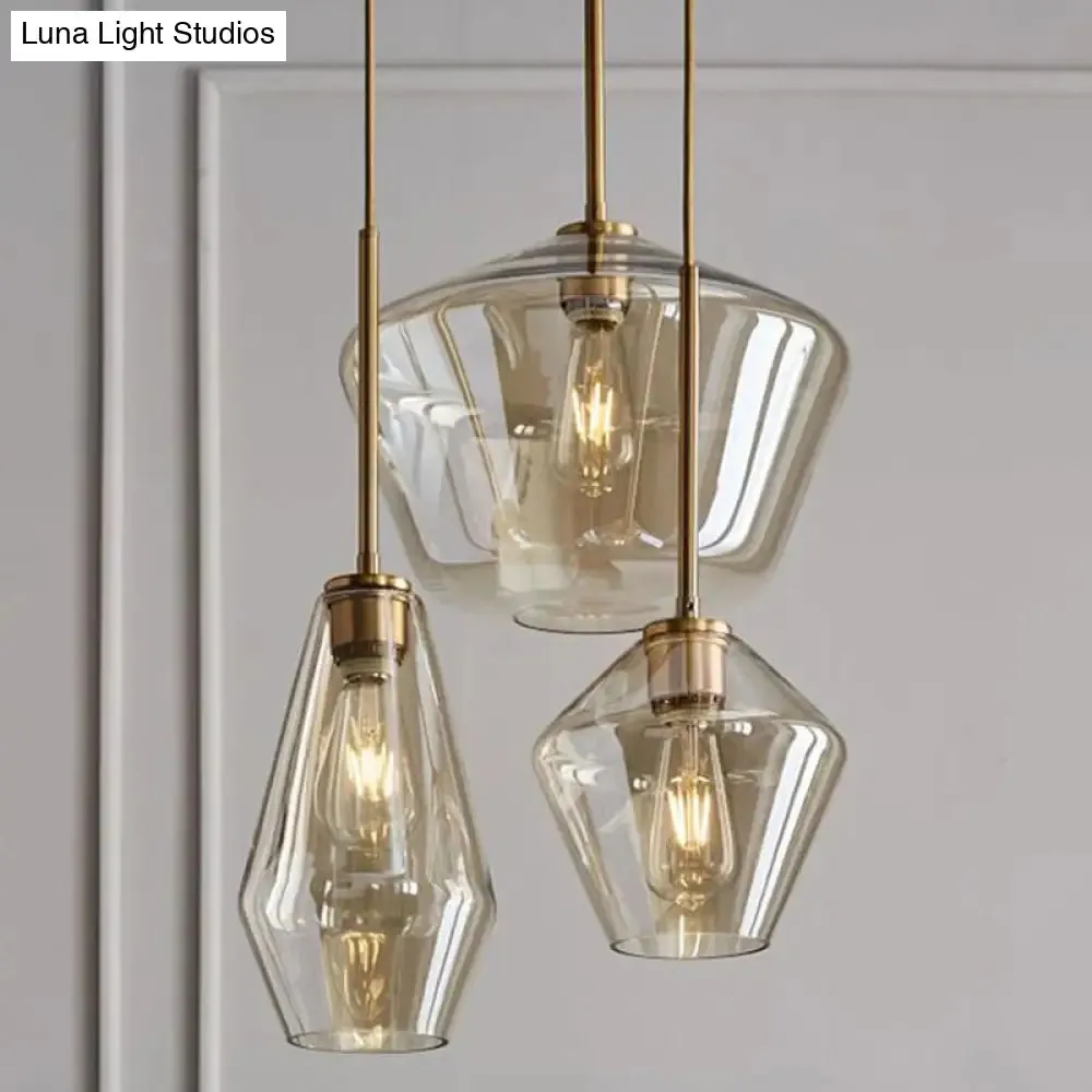 Postmodern Gold Pendant Light: Clear Glass, Restaurant Hanging Ceiling Fixture