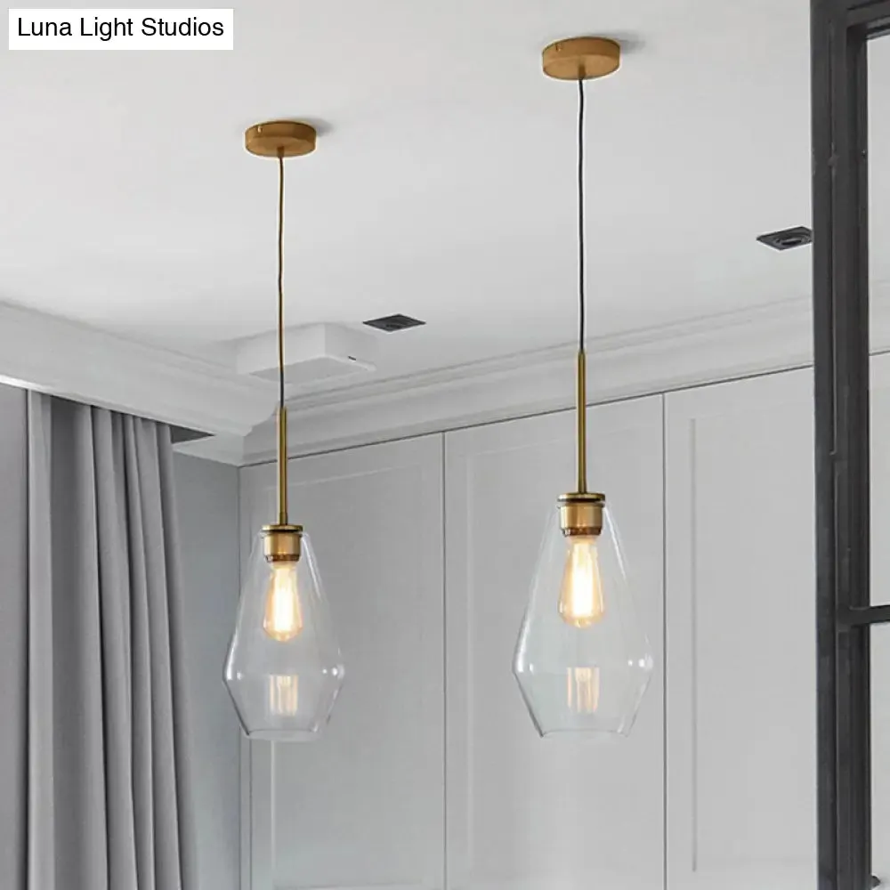 Postmodern Gold Pendant Light: Clear Glass, Restaurant Hanging Ceiling Fixture