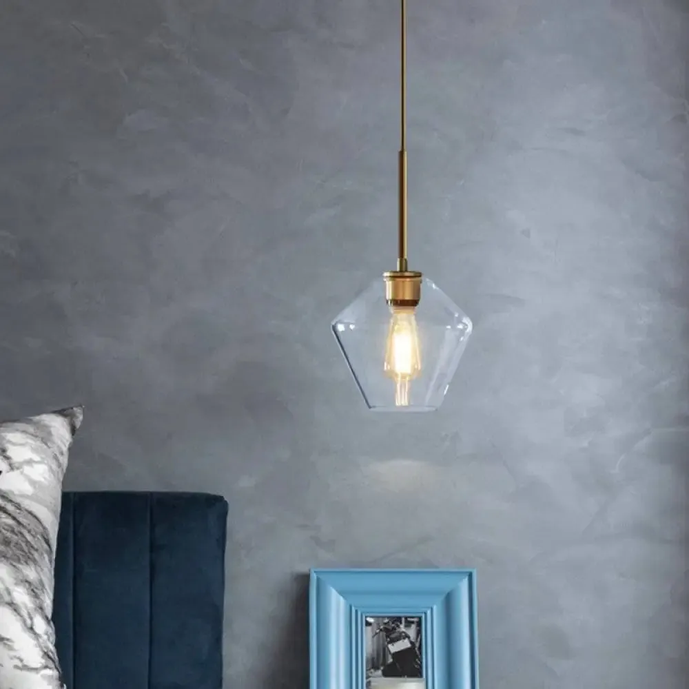 Postmodern Gold Pendant Light: Clear Glass, Restaurant Hanging Ceiling Fixture