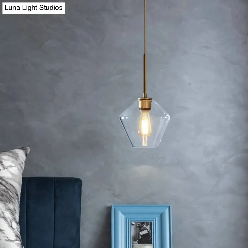 Postmodern Gold Pendant Light: Clear Glass, Restaurant Hanging Ceiling Fixture