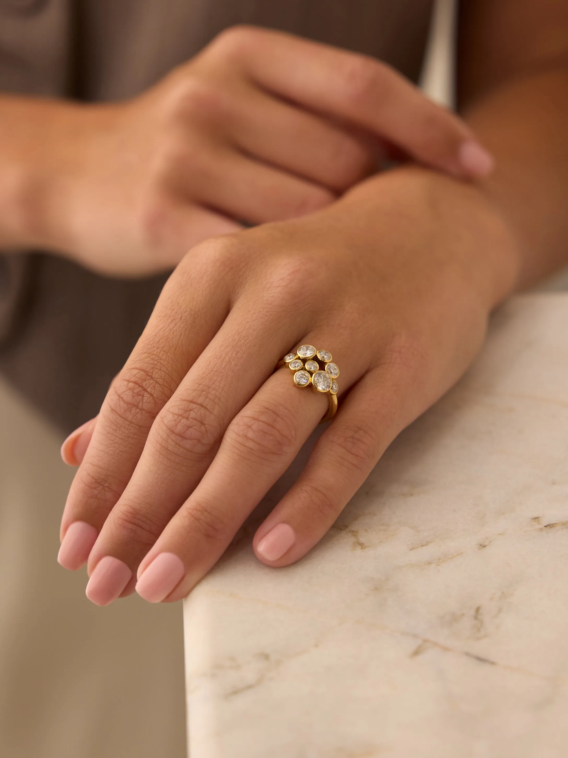 Raindance Yellow Gold Diamond Cluster Ring