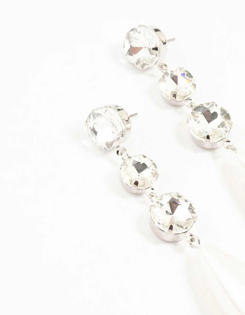 Rhodium Diamantes & Pearl Drop Earrings