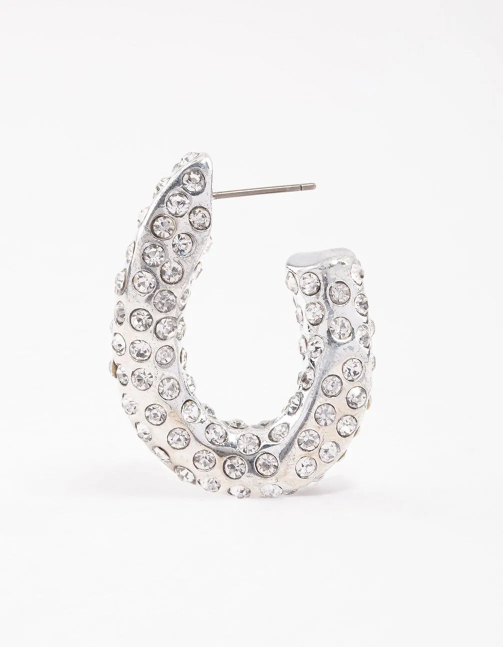 Rhodium Paved Curve Hoop Earrings