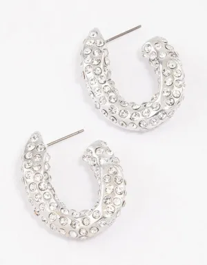 Rhodium Paved Curve Hoop Earrings