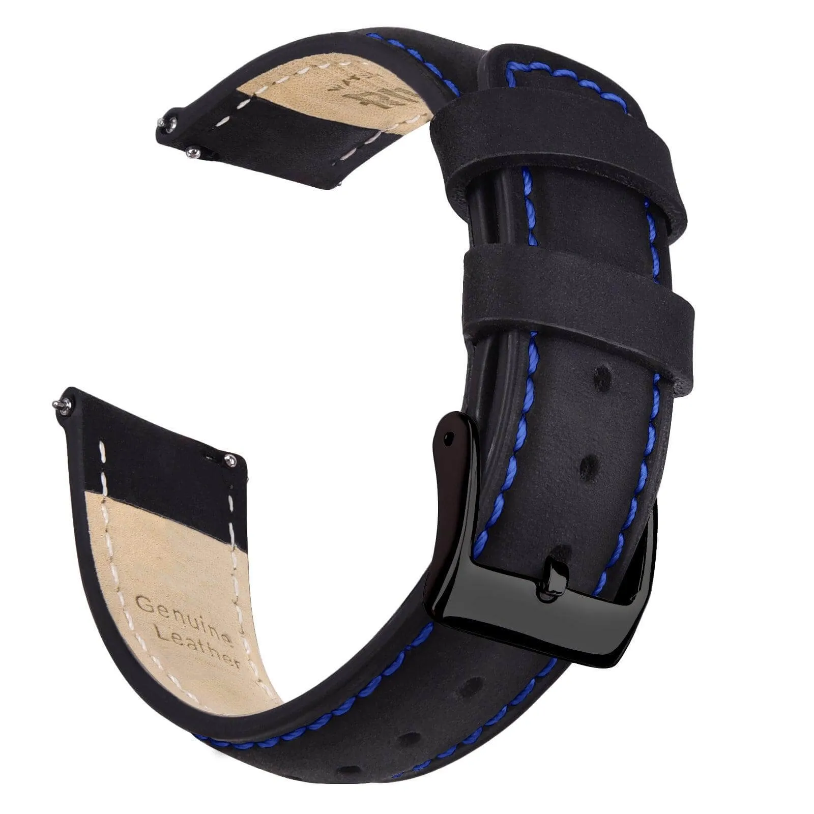 Ritche Classic Black Leather Watch Bands - Blue Stitching